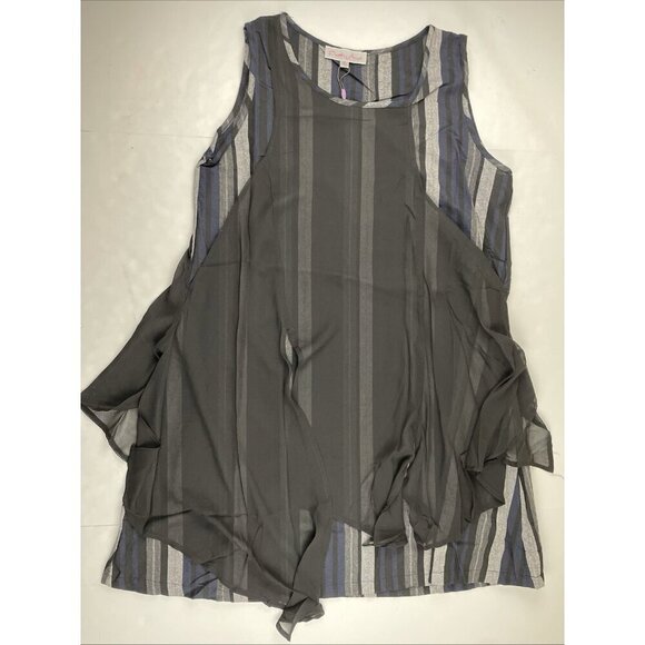 Pretty Angel Two Piece Multi layer Dress Tunic Women’s L Striped Gray Black - Picture 2 of 9